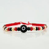 Pulsera Tejida Roja Ojo Turco Oro Amarillo 18K