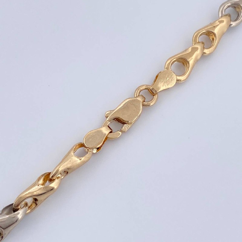 Cadena Rustica Espiga 9.9gr / 48.2cm / Dos Oros Amarillo Blanco 18K &