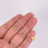 Set Cadena Flor Espejo + Dije Virgen Milagrosa / 1.3g / 45cm Oro Amarillo 18K