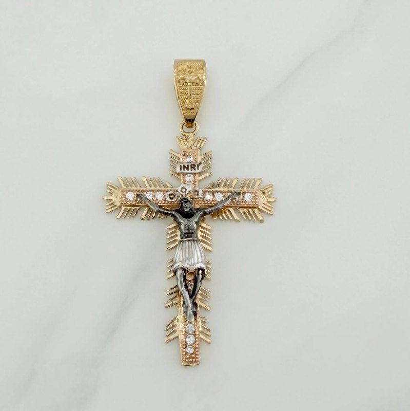 Dije Cruz Cristo Milagroso De Buga 11.05 g / 6.2 cm Tres Oros 18K