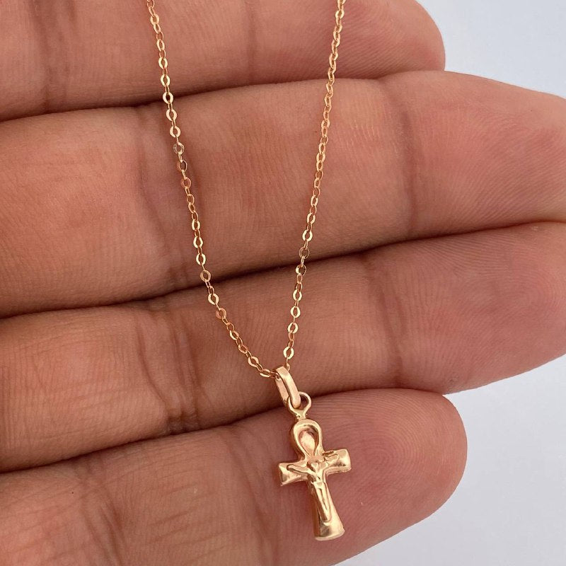Set Cadena y Dije Aro Seguido + Cruz Cristo 1.35gr / Oro Amarillo 18K (Oferta) $