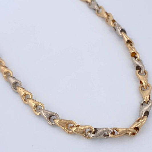 Cadena Rustica Espiga 9.9gr / 48.2cm / Dos Oros Amarillo Blanco 18K &