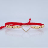Pulsera Tejida Roja Corazon 1.9gr / Oro 18K &