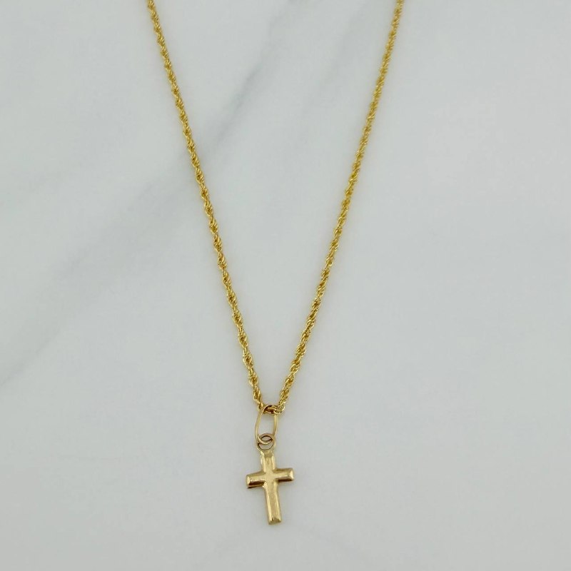 Set Cadena Lazo + Dije Cruz / 1,2 gr / 50.3 cm Oro Amarillo 18K