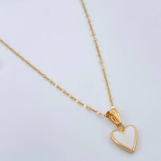 Set Cadena y Dije Flor Espejo + Corazon 1.5gr / Oro Amarillo 18K (Oferta) $