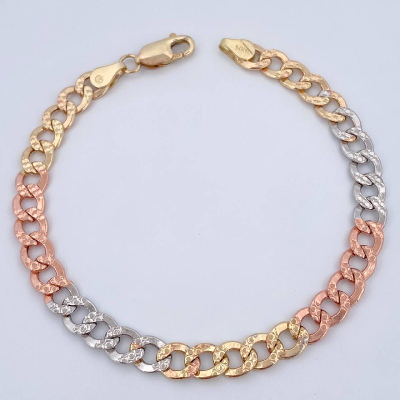 Pulso Cubana 7.2gr / 21.6cm / Tres Oros +3 14K Italy &