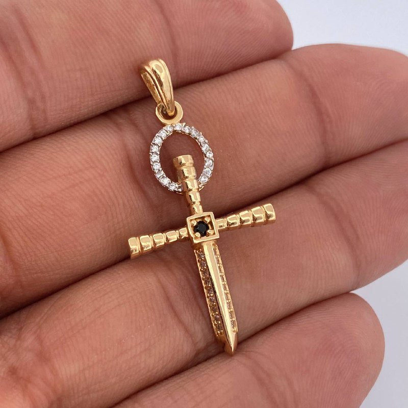 Dije Cruz Halo Espada 3.15gr / 4.2cm / Dos Oros Amarillo Blanco 18K $