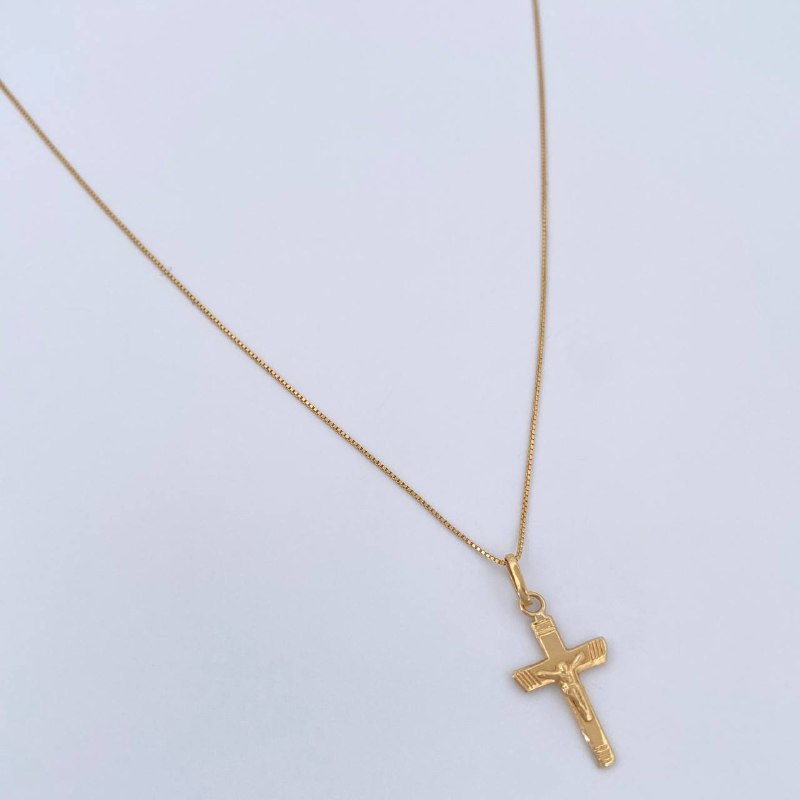 Set Cadena y Dije Veneciana + Cruz Cristo 1.4gr / Oro Amarillo 18K (Oferta) $