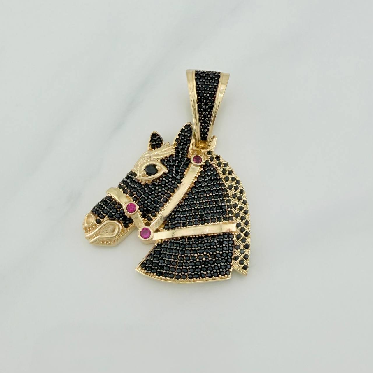 Dije Caballo 13.75 g / 4.6 cm Dos Oros Negro Amarillo 18K