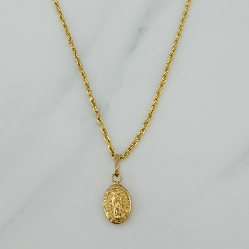 Set Cadena Lazo + Dije Virgen De Guadalupe / 1,2 gr / 44.8 cm Oro Amarillo 18K
