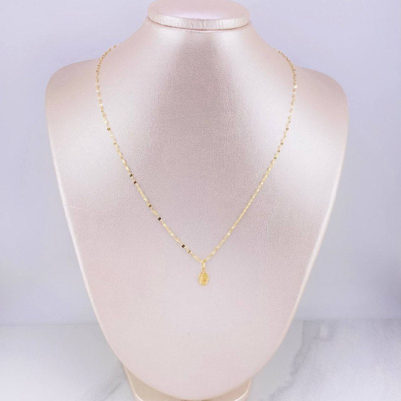 Set Cadena Flor Espejo + Dije Virgen de Guadalupe / 1.25g / 45cm Oro Amarillo 18K