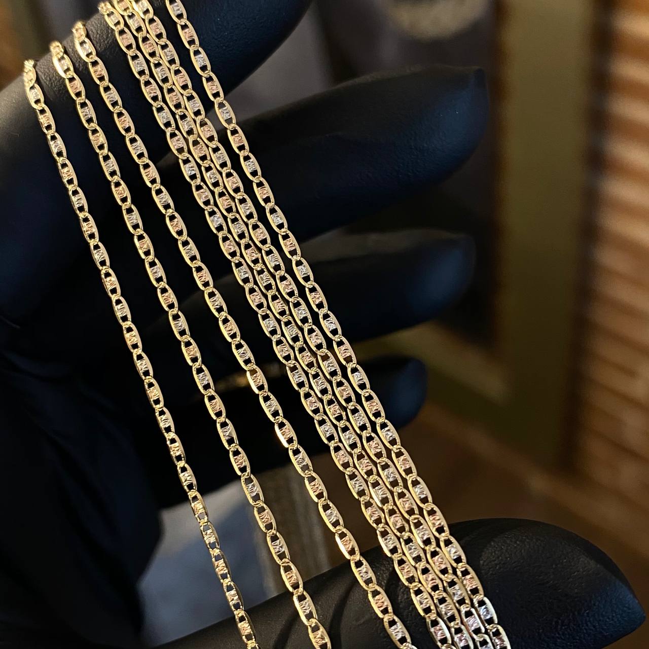Cadena Escalera Plana 1,9gr / 50cm / 1,45mm Diamantada Tres Oros +3 &