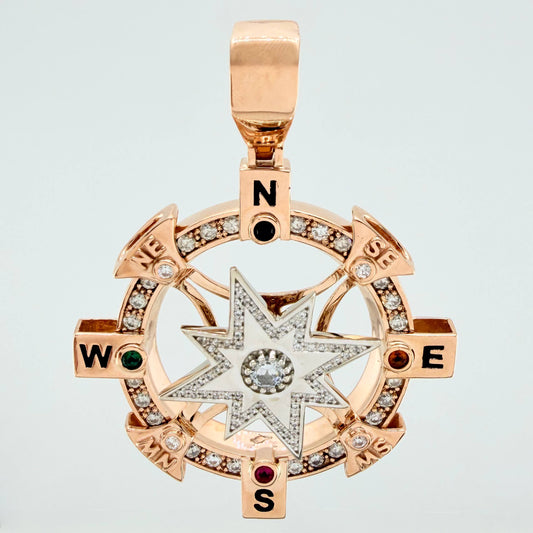 Dije Brújula Estrella Cardinal 32 g / 5.9 cm Dos Oros Blanco Rosa 18K