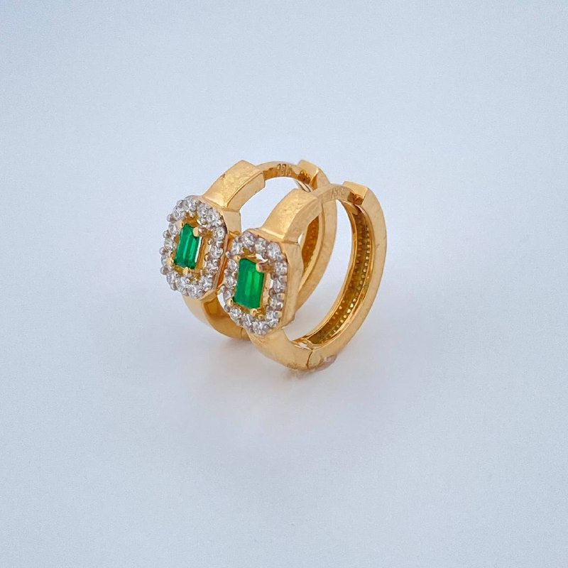 Candongas Halo Cuadrado Esmeralda 2.95gr / 1.3cm / Dos Oros Amarillo Blanco 18K %