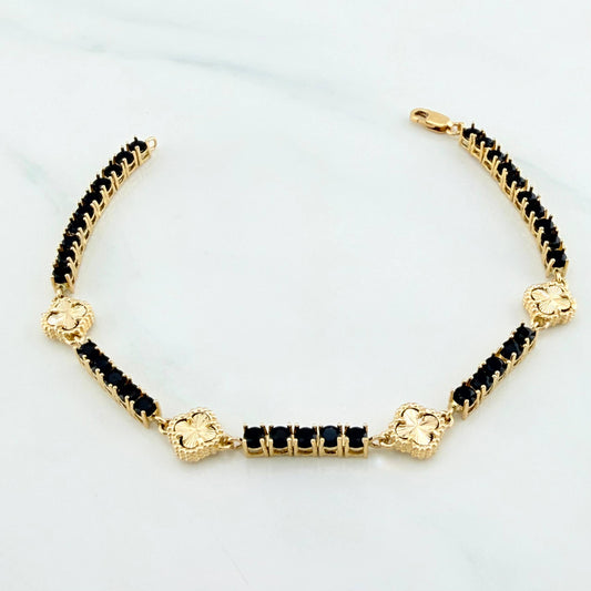 Pulso Tennis Trebol Diamantado 12.95 g / 19.5 cm / 3.2 mm Oro Amarillo 18K