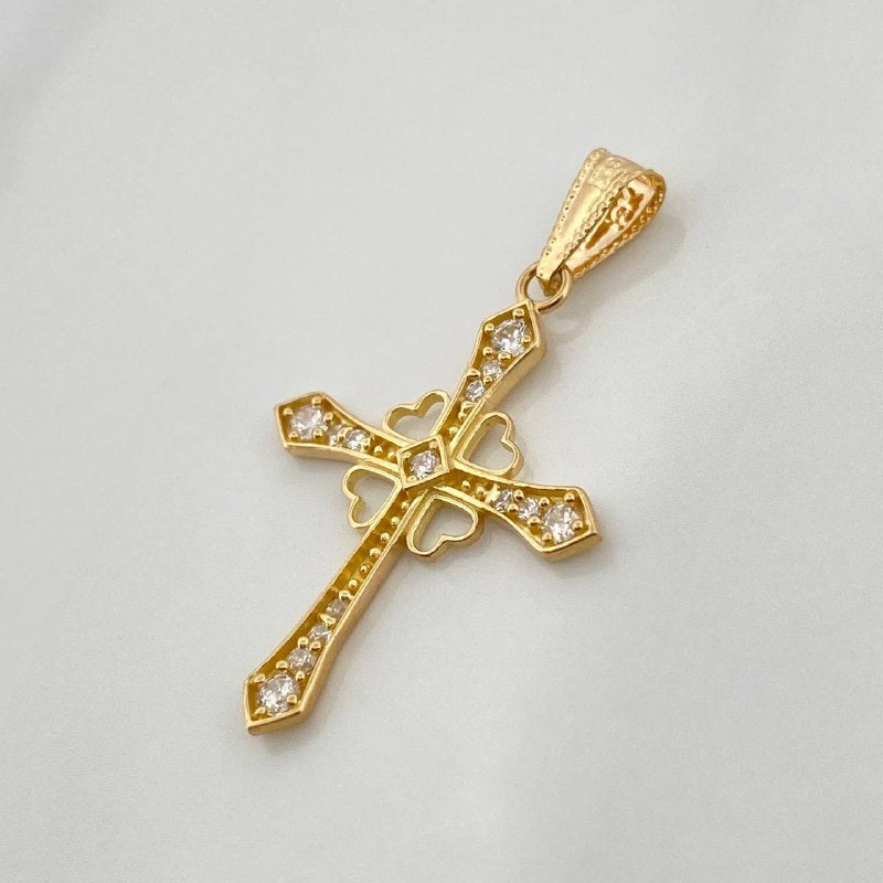 Dije Cruz Corazones 1.3gr / 3.4cm / Oro Amarillo 18K &