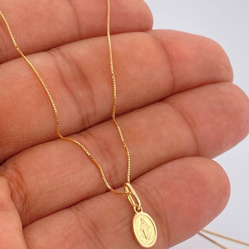 Set Cadena y Dije Veneciana + Virgen Milagrosa 1.6gr / Oro Amarillo 18K (Oferta) $