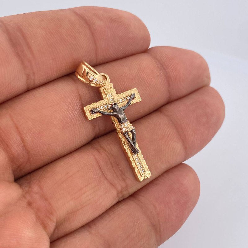 Dije Cruz Cristo Milagroso De Buga 4.1gr / 3.8cm / Dos Oros Negro Amarillo 18K $