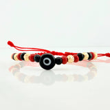 Pulsera Tejida Roja Ojo Turco Oro Amarillo 18K