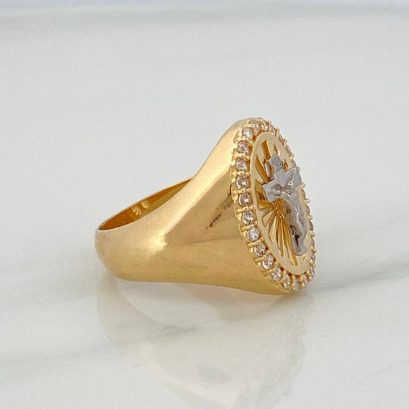 Anillo Cruz Cristo 6.45 g / T5 1/2 Dos Oros Amarillo Blanco 18K