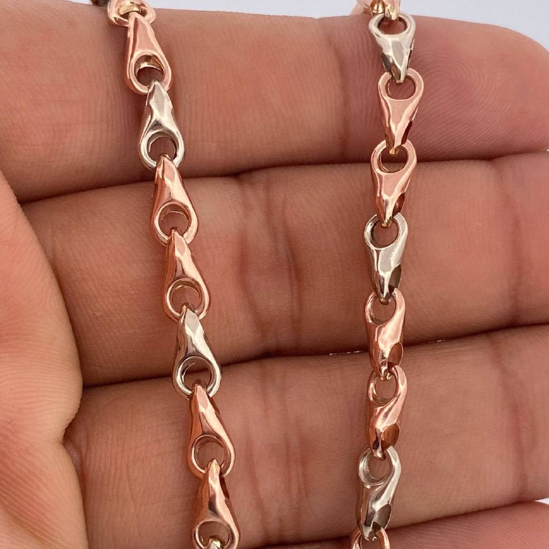 Cadena Rustica Espiga 9.8gr / 48cm / Dos Oros Blanco Rosa 18K &