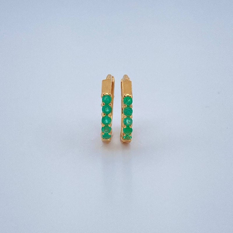 Candongas Carril Vasteado Esmeralda 1.05gr / 1.1cm / Oro Amarillo 18K %