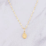 Set Cadena Flor Espejo + Dije Virgen Milagrosa / 1.3g / 45cm Oro Amarillo 18K