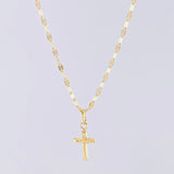 Set Cadena Flor Espejo + Dije Cruz / 1.25g / 45cm Oro Amarillo 18K