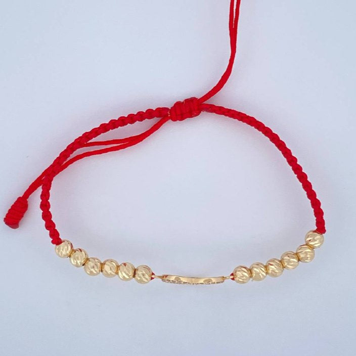 Pulsera Tejida Roja Corazon 1.9gr / Oro 18K &