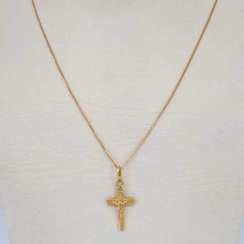 Set Cadena y Dije Veneciana + Cruz Cristo 1.4gr / Oro Amarillo 18K (Oferta) $