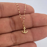 Set Cadena y Dije Flor Espejo + Ancla 0.6gr / Oro Amarillo 18K (Oferta) $