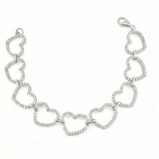 Pulso Corazones Continuos 11.75gr / 18.5cm / Plata 925