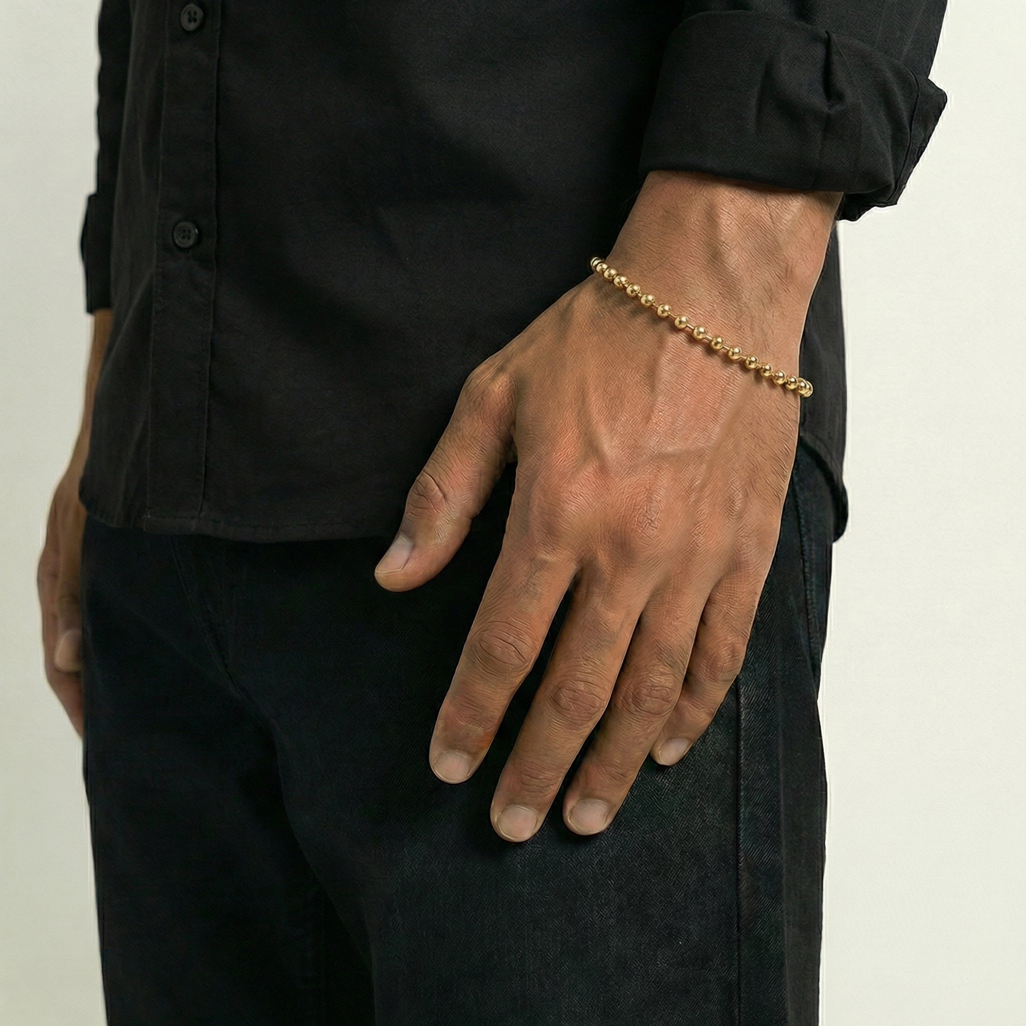Pulso Militar 6.95gr / 20.5cm / 3mm Bolas Lisas Oro Amarillo