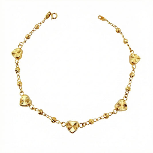 Pulso Corazones Rayados Tipo Militar 3.1gr / 18.5cm / 6.4mm Oro Amarillo Nac.Esp. 18K