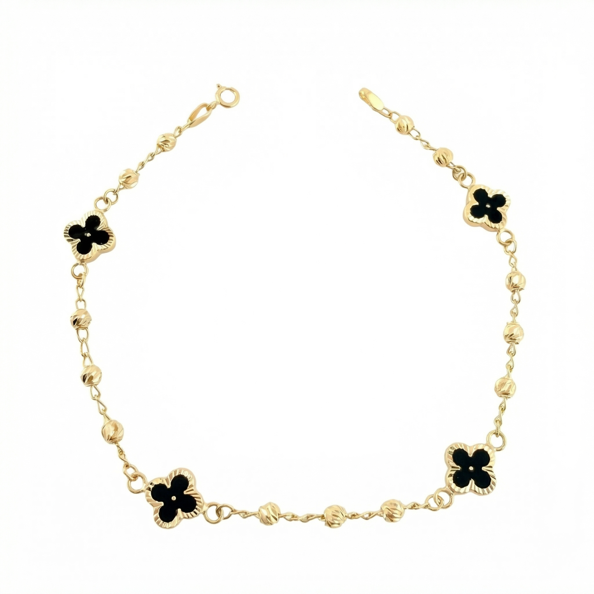 Pulso Militar Treboles Flores Negras 3.35gr / 19cm / 8.2mm Oro Amarillo Nac.Esp. 18K