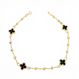 Pulso Militar Treboles Flores Negras 3.35gr / 19cm / 8.2mm Oro Amarillo Nac.Esp. 18K
