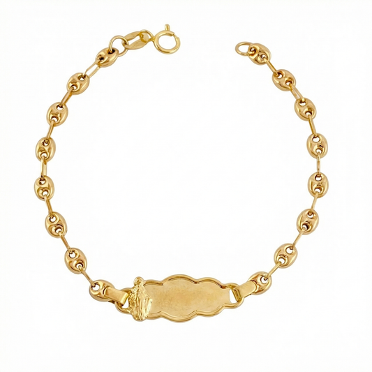 Pulso Bebé Placa GC Virgen Milagrosa 1.85gr / 14cm-3.5mm Oro Amarillo 18K