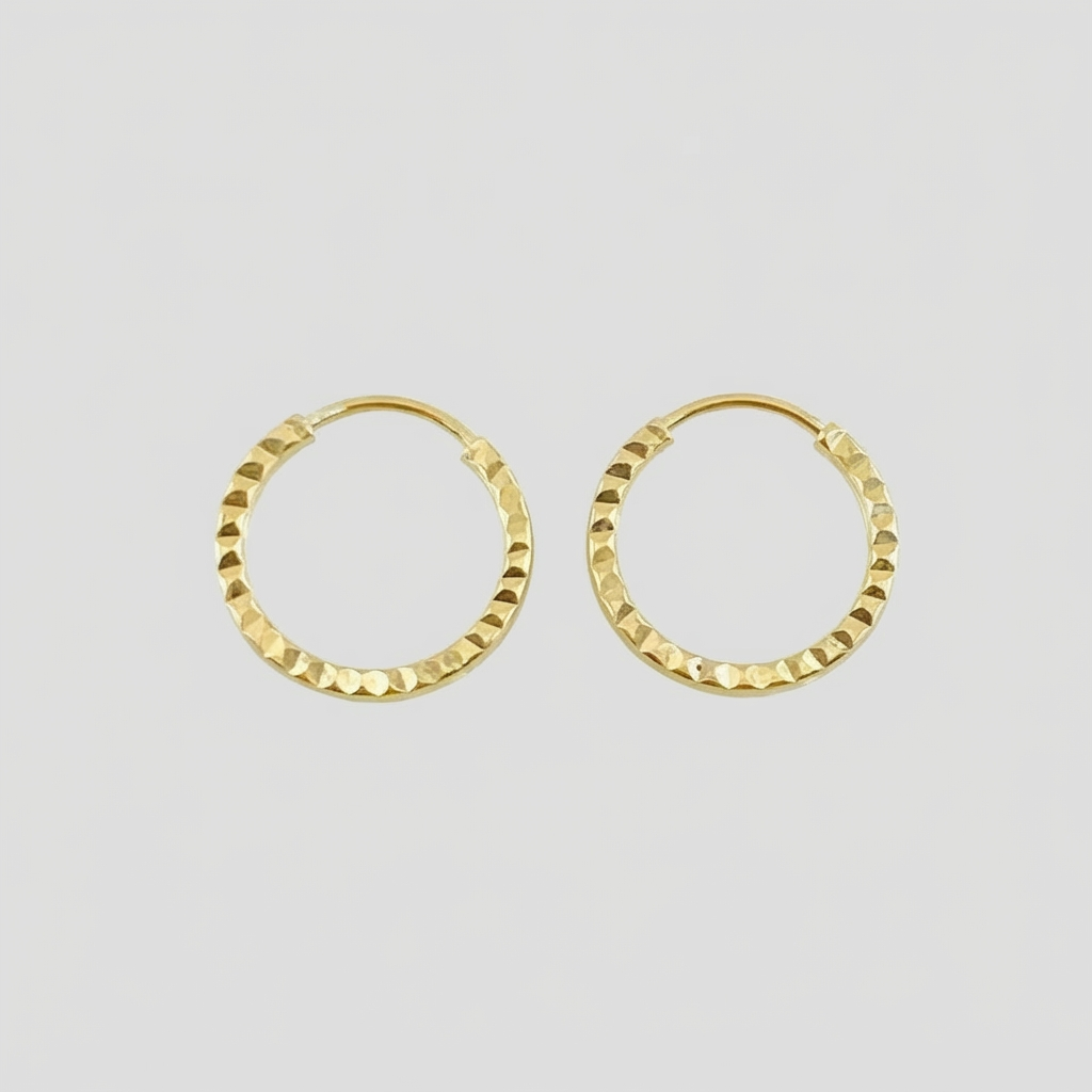 Candongas Mini Aro Rayado 0.6 g / 1.3 cm Oro Amarillo 18K