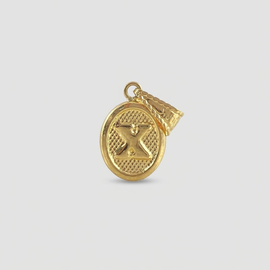 Dije Letra X 0.55gr / 2cm / Ovalada Texturizada Oro Amarillo 18K