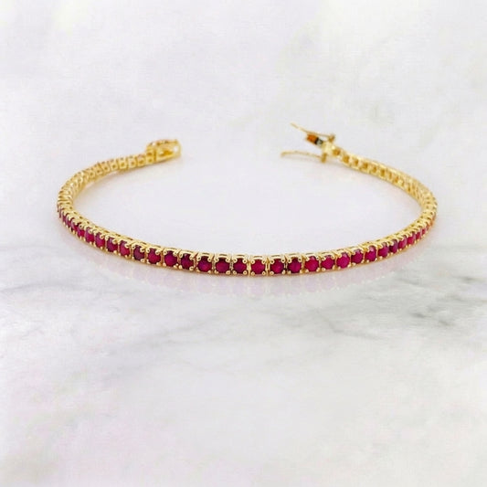 Pulso Tennis Rubies 2.82 Qts 7.4gr / 17.5cm / 2.5mm Oro Amarillo 18K