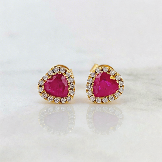 Topos Corazón Rubies 1.11 Qts Diamantes 30pts 2.95gr / 7.6mm Oro Amarillo 18K