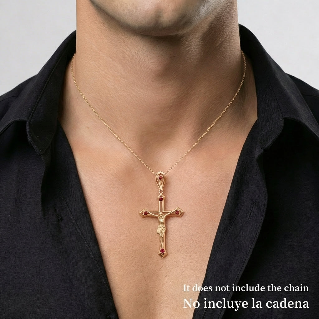 Dije Cruz Cristo Rubies 35pts 4.15gr / 5cm / Oro Amarillo 18K