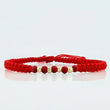 Pulsera Tejida Roja Bolas Diamantadas 3Mm Neopreno Oro Amarillo 18K