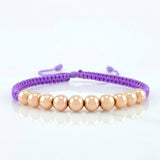 Pulsera Tejida Lila Bolas Lisas 10 Und / 6Mm Oro Rosa 18K (A.C)
