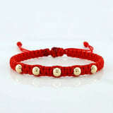 Pulsera Tejida Roja Bolas Lisas 5 Und / 4Mm Oro Rosa 18K (A.C)