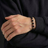 Pulsera Tejida Negra Bolas Lisas 4 Und / 4Mm Oro Rosa 18K (A.C)
