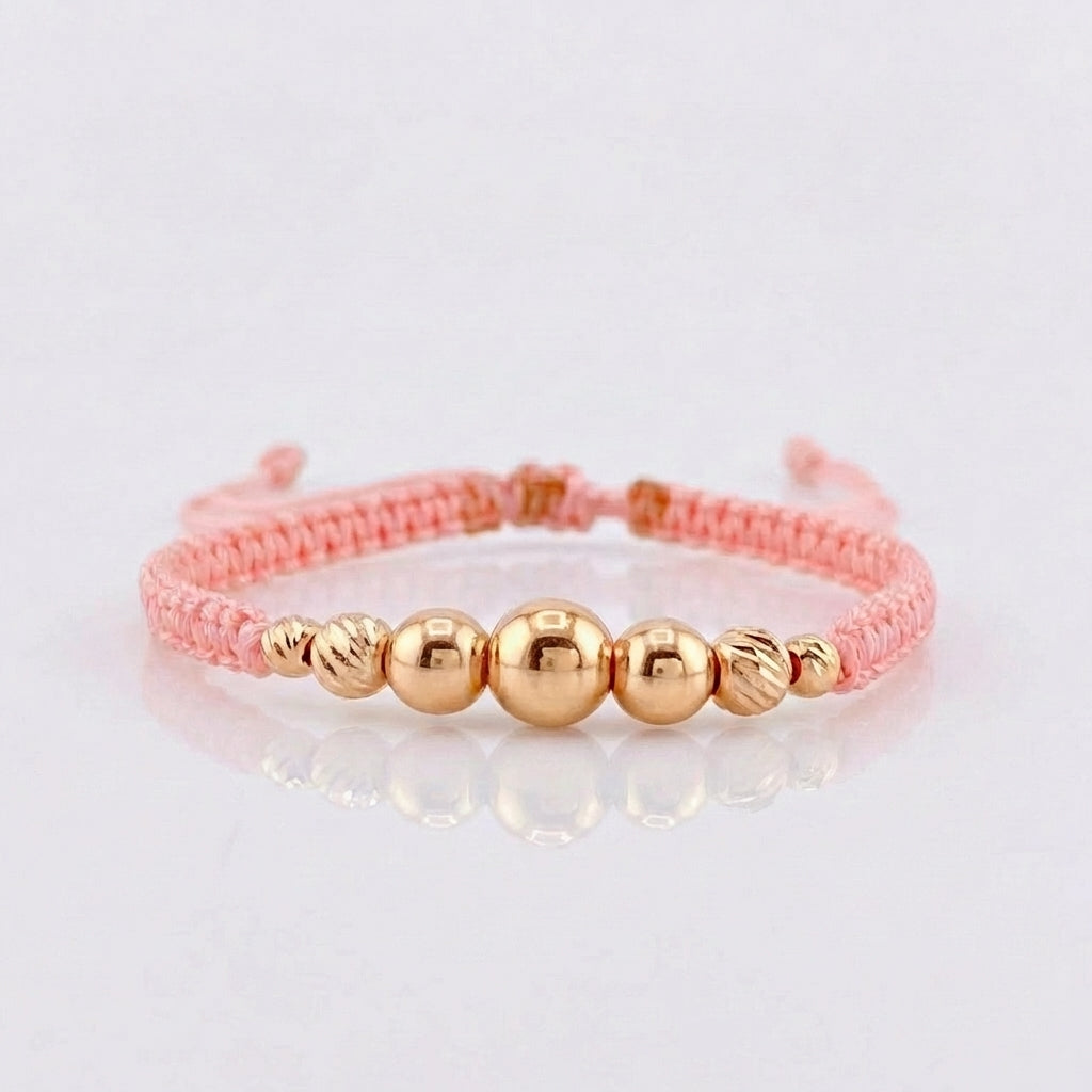 Pulsera Tejida Rosada Lisas 3 Und / 5Mm-6Mm / Diamantadas 4 Und / 3Mm-4Mm Oro Rosa 18K