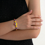 Pulsera Tejida Tricolor Circulo Bolas Diamantadas 4Mm / 6 Und Oro Amarillo 18K