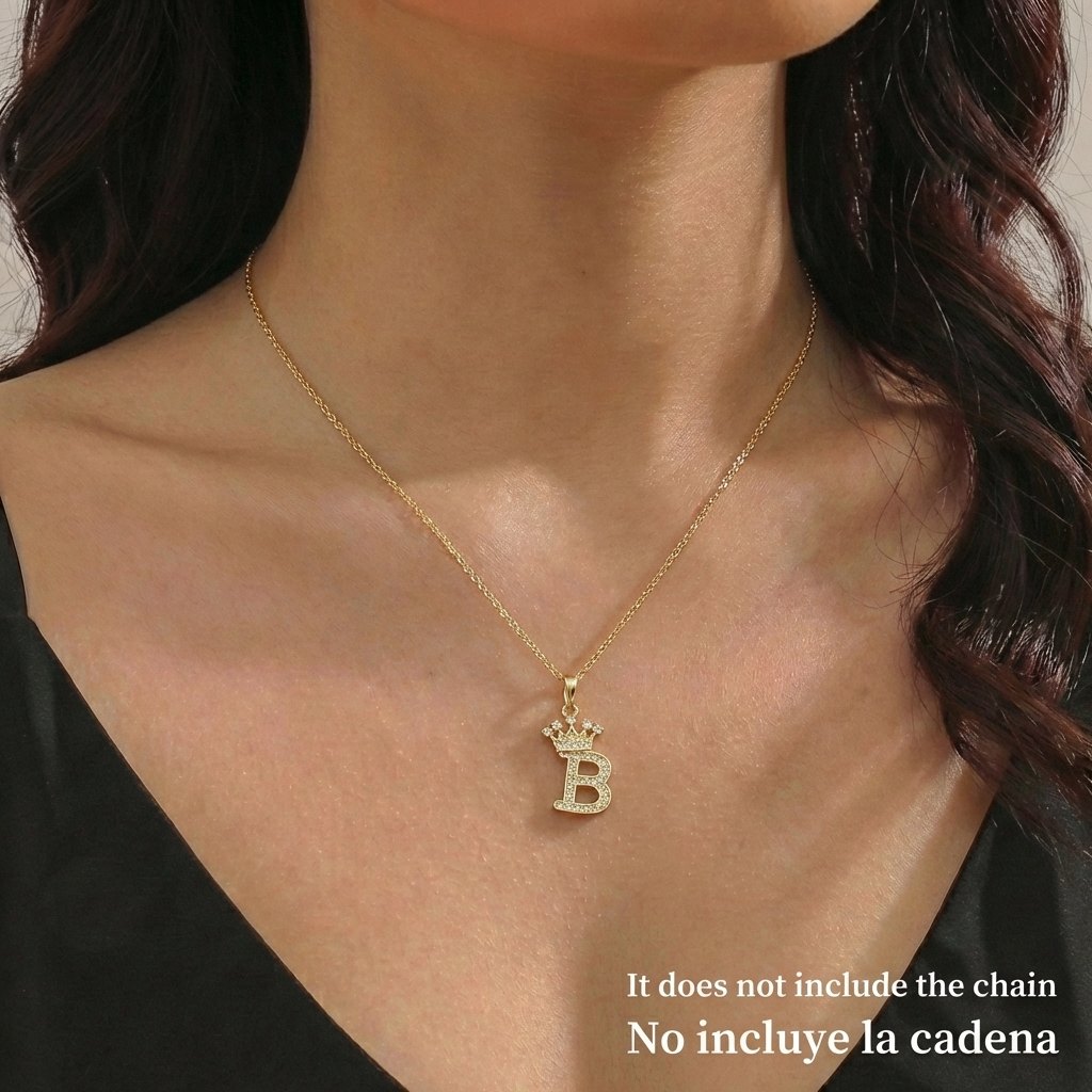 Dije Letra B Corona 1.65gr / 2.6cm / Circones Blancos Oro Amarillo