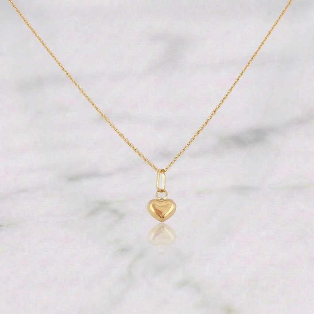 Set Cadena Aro Seguido + Dije Corazón / 0,9gr / 45.2 cm Oro Amarillo 18K